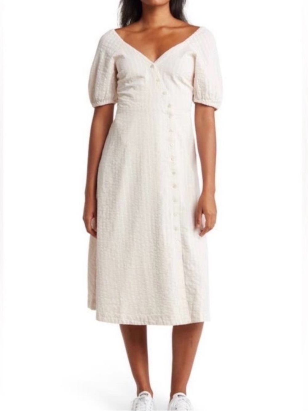Madewell Textured Button-Front Midi Dress Cream/Ivory Size 6 NWT
